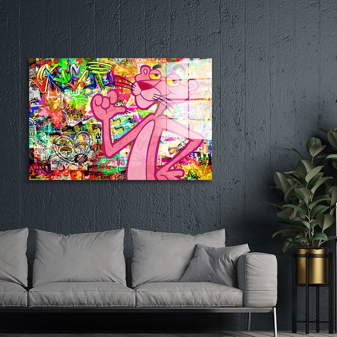 Graffiti Street Art Comic Panther Acrylglasbild Wandbild Bild Wanddeko Wohnzimmer XL