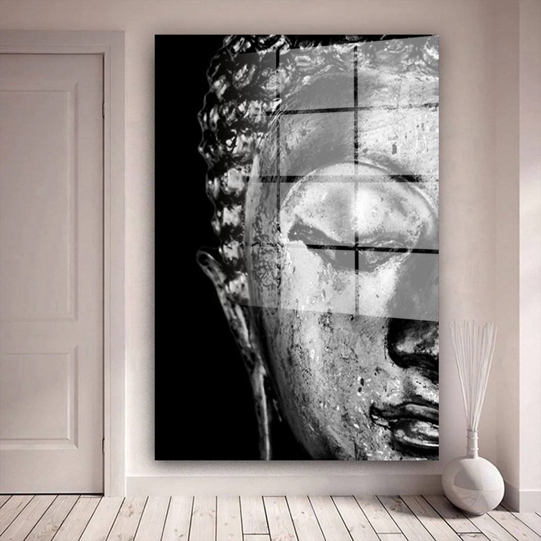 Kunst Buddha meditativ schwarz weiß Acrylglasbild Wandbild Bild Wanddeko XL