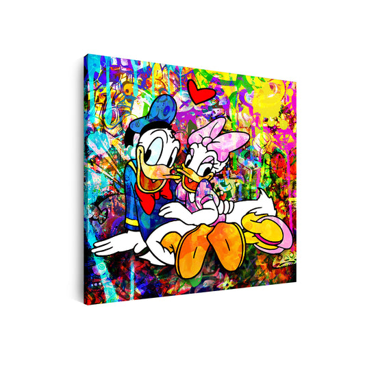 Duck Love Pop Art Kunst Leinwandbild Wandbild Kunstdruck XL Wanddeko