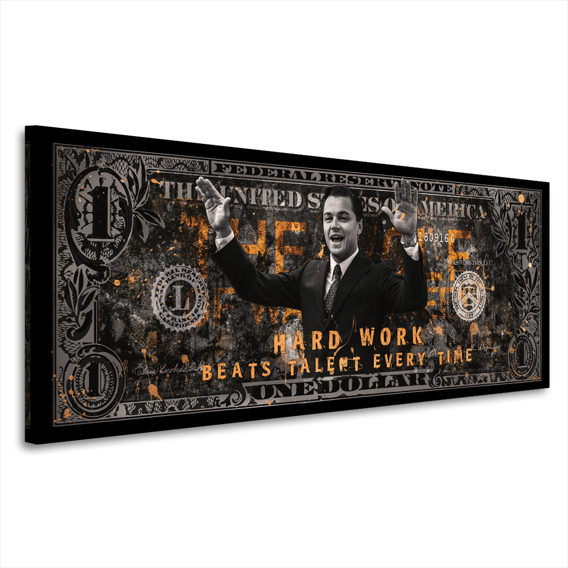 Motivation Dollar Zitat, Hard Work Leinwandbild Wandbild Kunstdruck XL Wanddeko