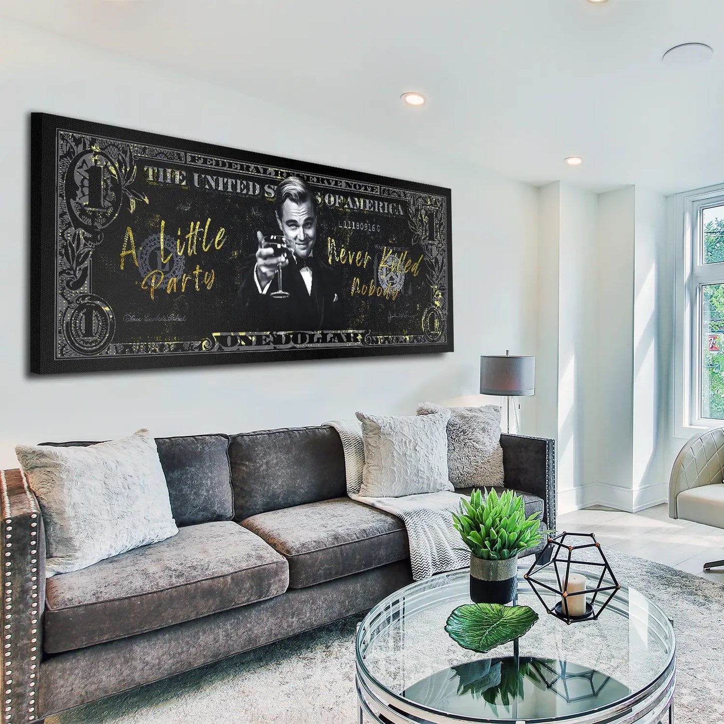 Motivation Dollar Zitat, Little Party Leinwandbild Wandbild Kunstdruck XL Wanddeko