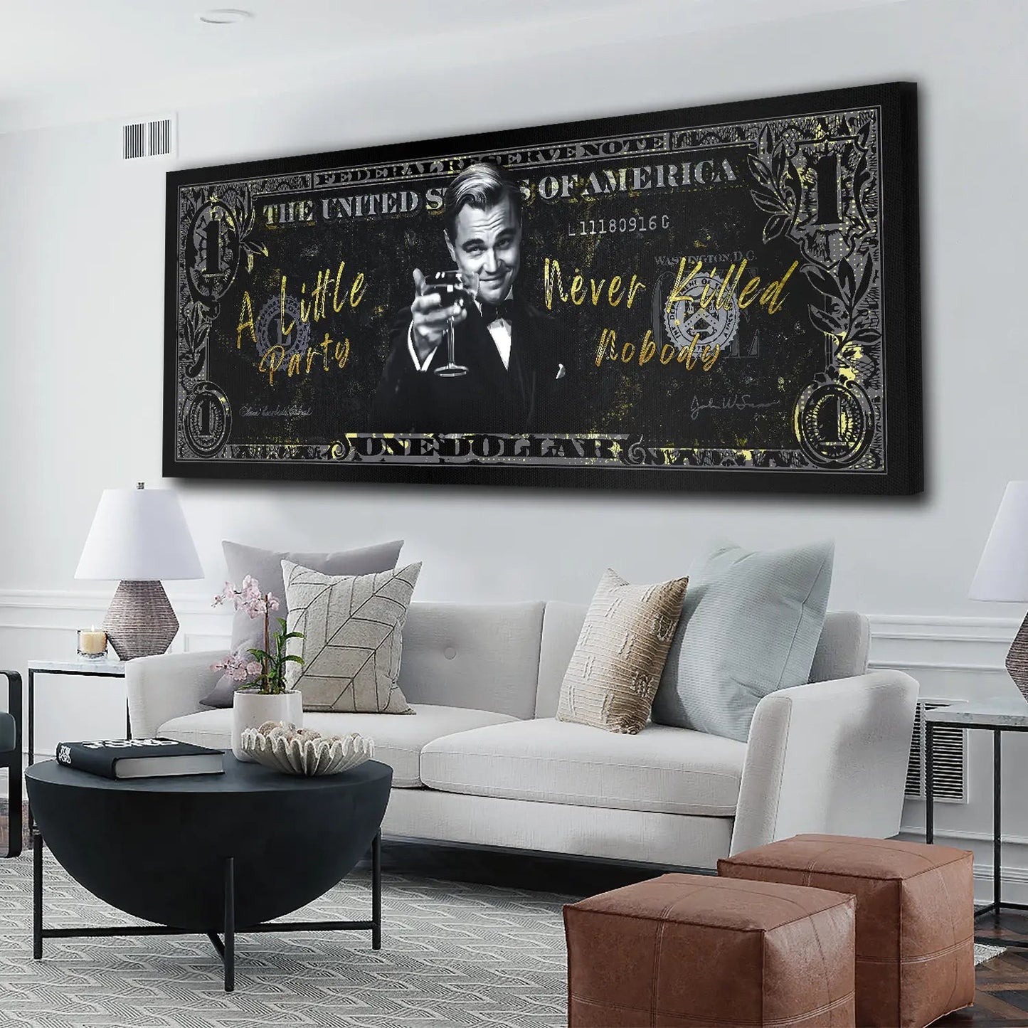 Motivation Dollar Zitat, Little Party Leinwandbild Wandbild Kunstdruck XL Wanddeko