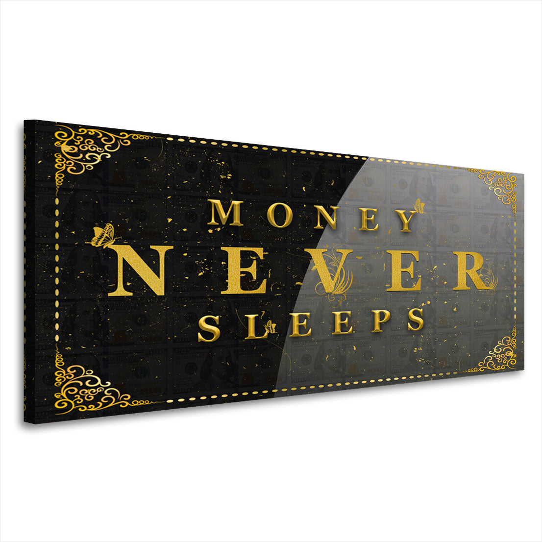 Geld & Erfolg Money Never Sleeps Kunstwerk Leinwandbild Wandbild XL Wanddeko