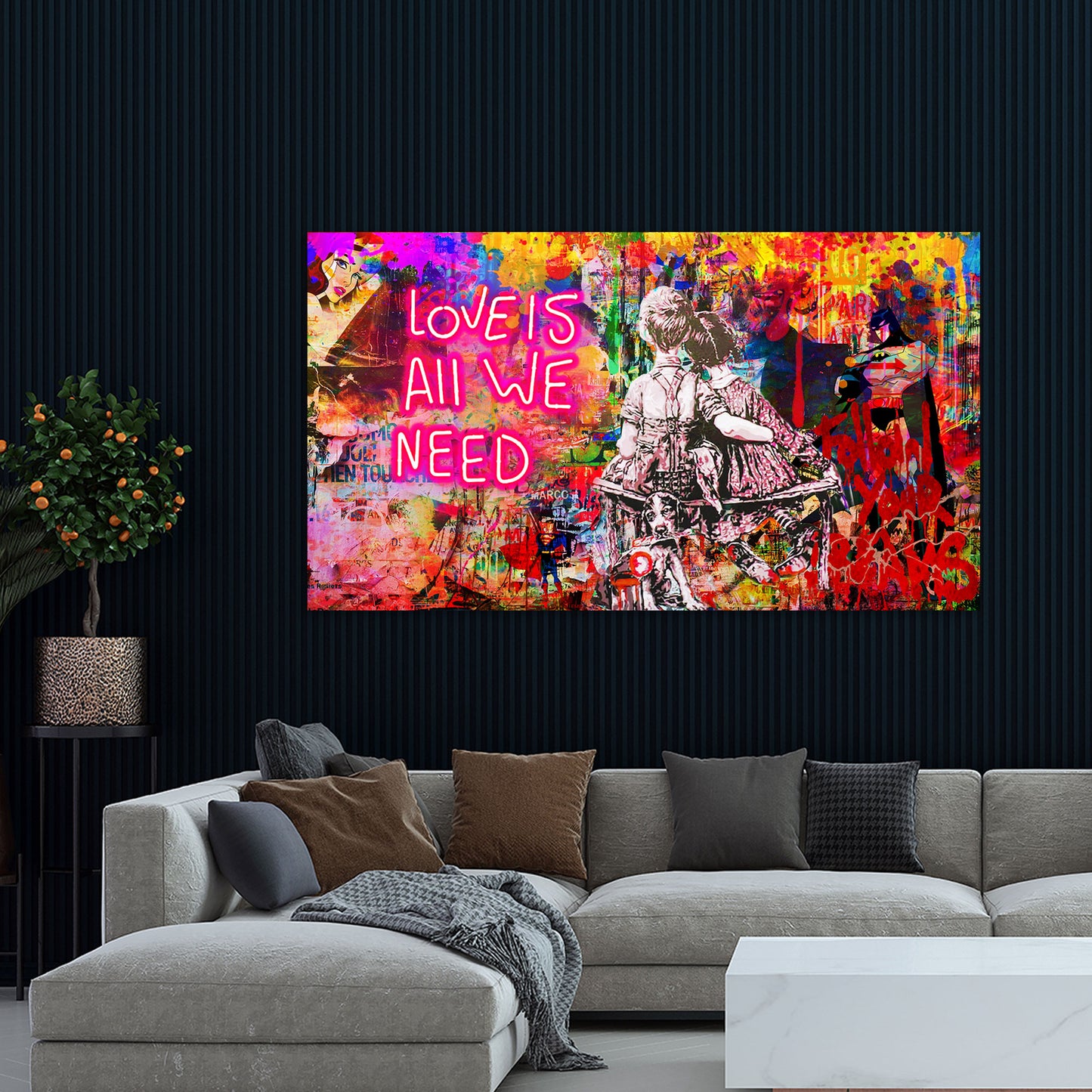 Pop Street Art Style, Love Is All We Need Leinwandbild Wandbild Kunstdruck XL Deko