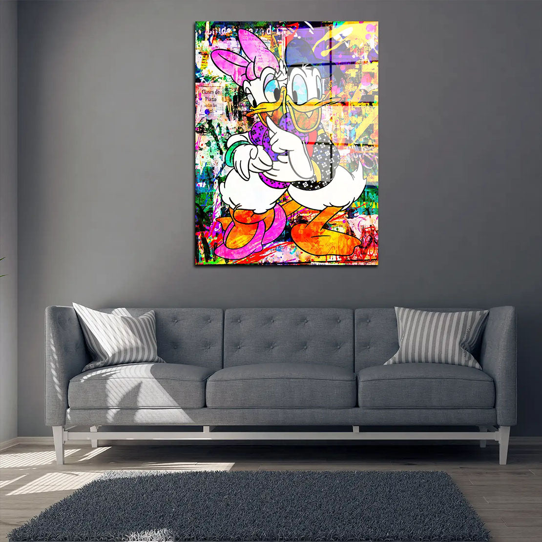 Pop Art Duck Loving Forever Comic Acrylglasbild Wandbild Bild Wanddeko Wohnzimmer XL