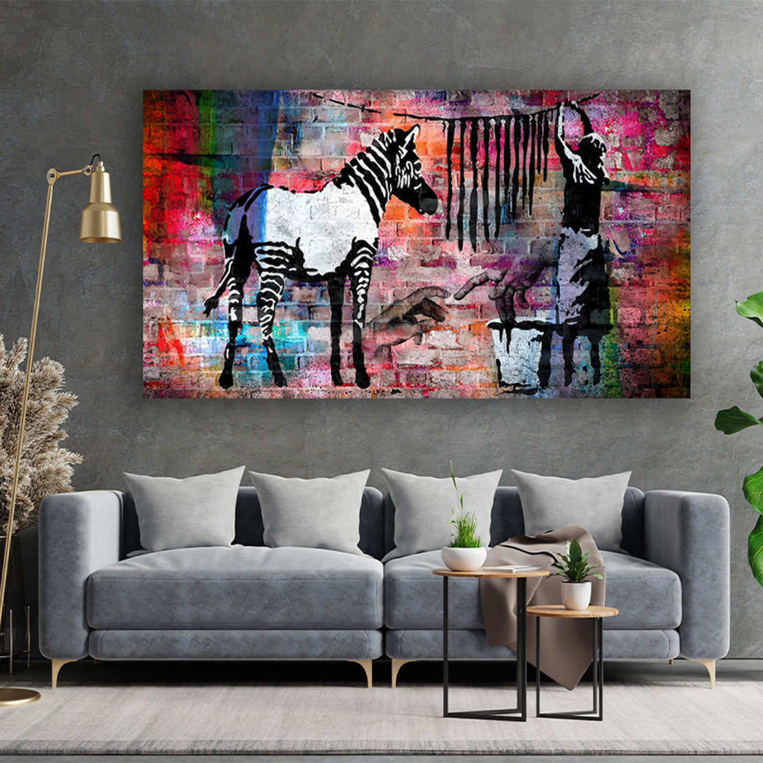 Street Art Zebra Colour Style Leinwandbild Wandbild Kunstdruck XL Wanddeko