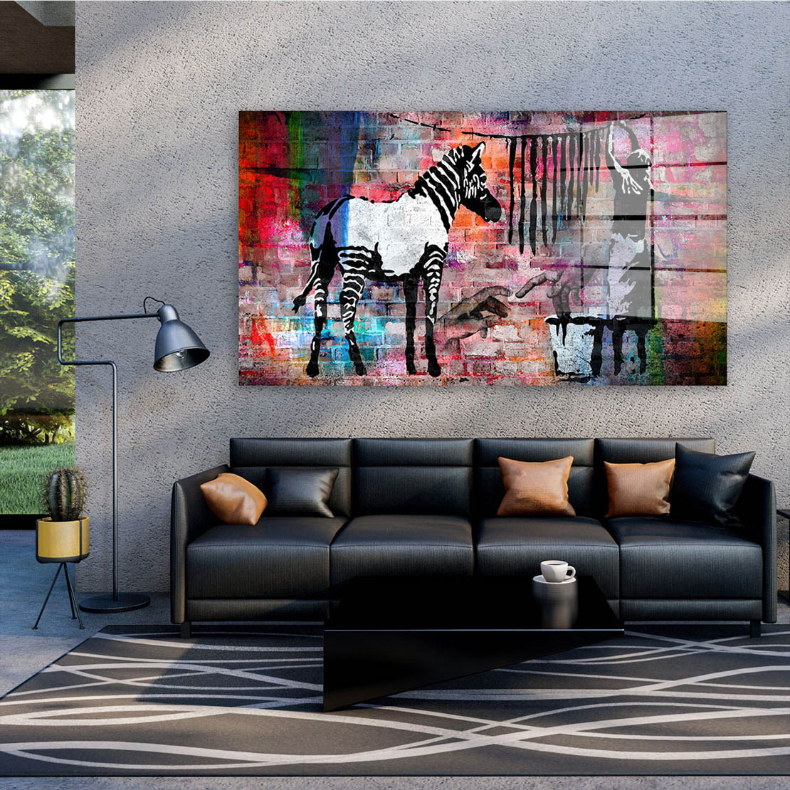 Street Art Zebra Colour Style Acrylglasbild Wandbild Bild Wanddeko Wohnzimmer XL