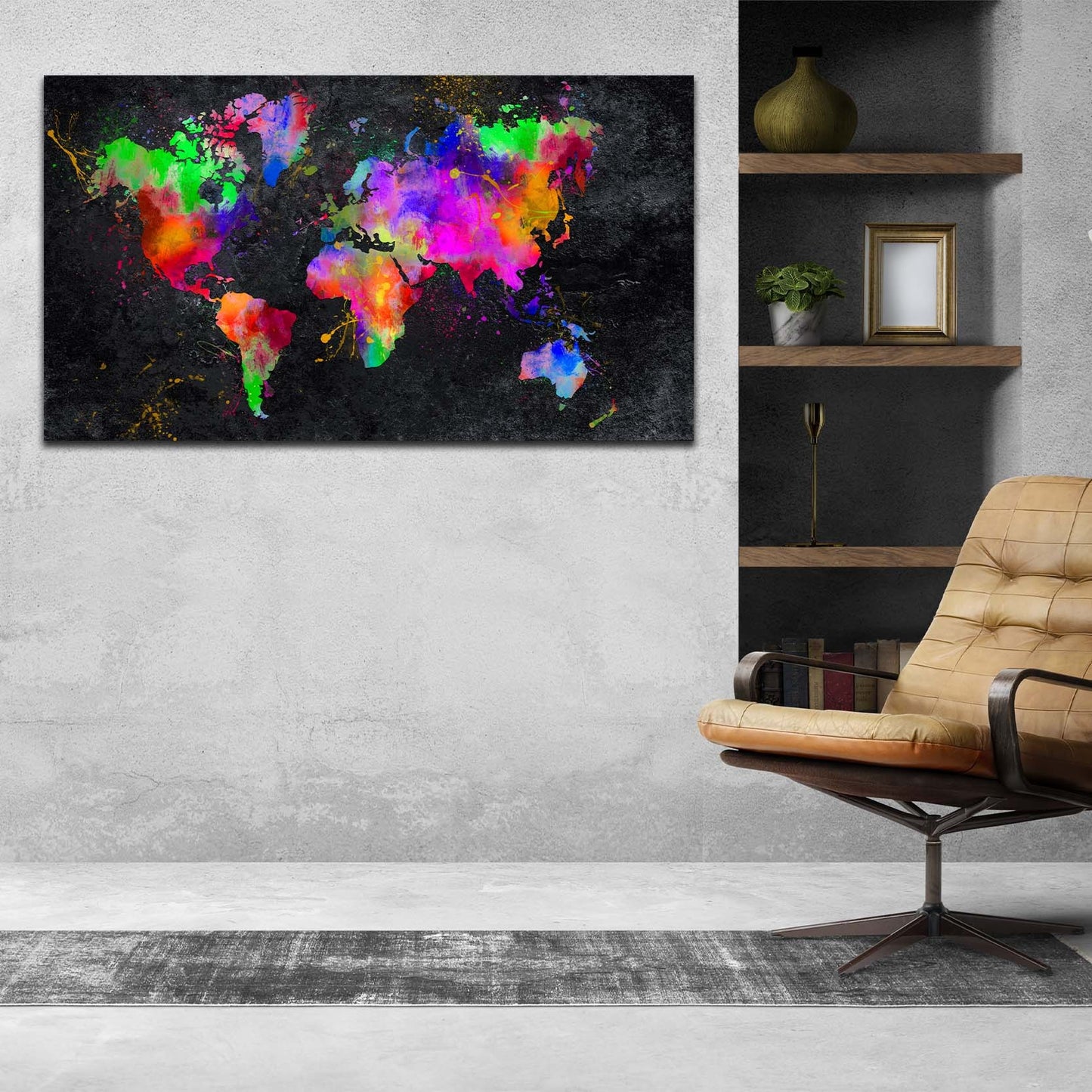 Weltkarte Pop Art Abstract Black Leinwandbild Wandbild Kunstdruck XL Wanddeko