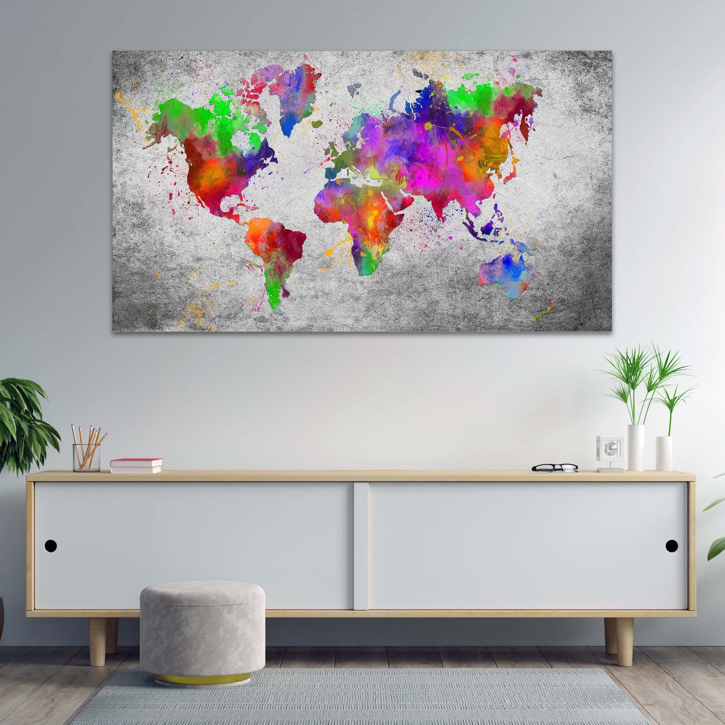 Weltkarte Pop Art Abstract Colour Leinwandbild Wandbild Kunstdruck XL Wanddeko