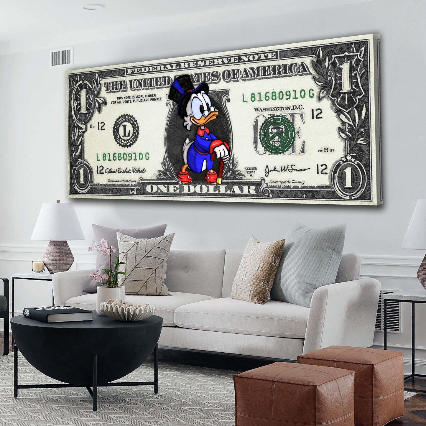 Duck One Dollar Pop Art Comic Leinwandbild Wandbild Kunstdruck XL Wanddeko