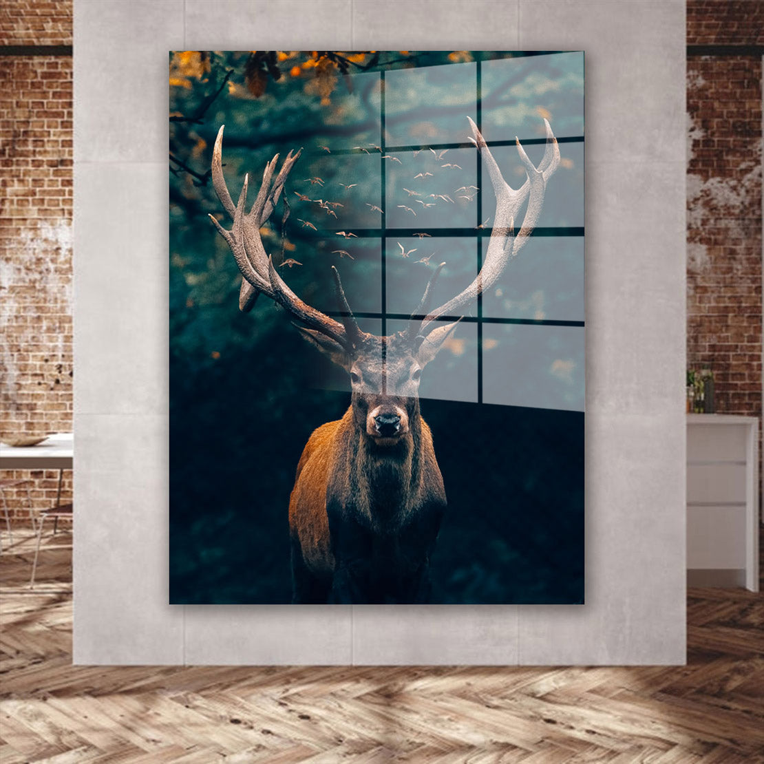 Hirsch abstrakt Deep Forest Acrylglasbild Wandbild Bild Wanddeko Wohnzimmer XL