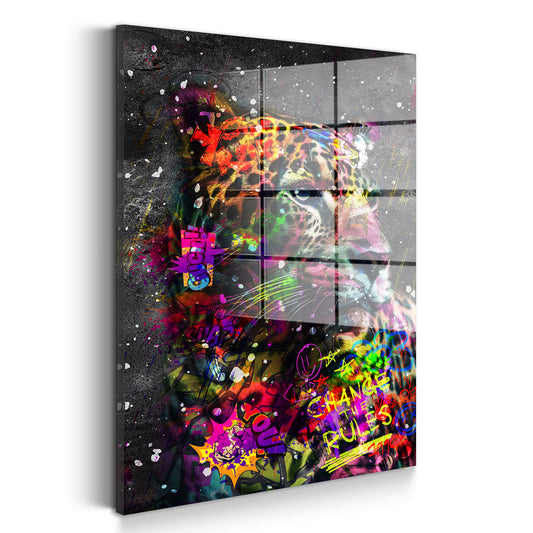 Leopard Graffiti Pop Art Style Acrylglasbild Wandbild Bild Wanddeko Wohnzimmer XL