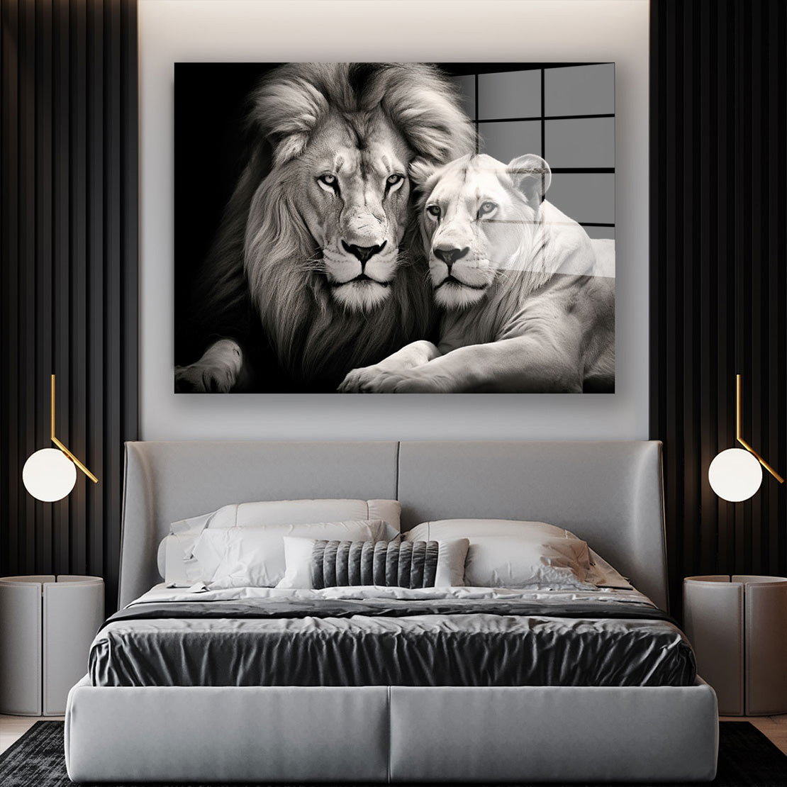 Löwe und Löwin schwarz weis Acrylglasbild Wandbild Bild Wanddeko Wohnzimmer XL