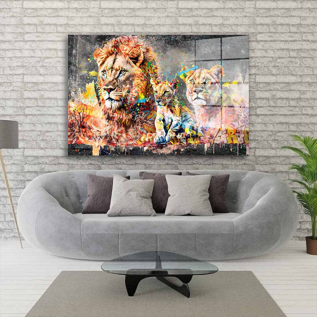 Löwen Graffiti Street Art Style Acrylglasbild Wandbild Bild Wanddeko Wohnzimmer XL