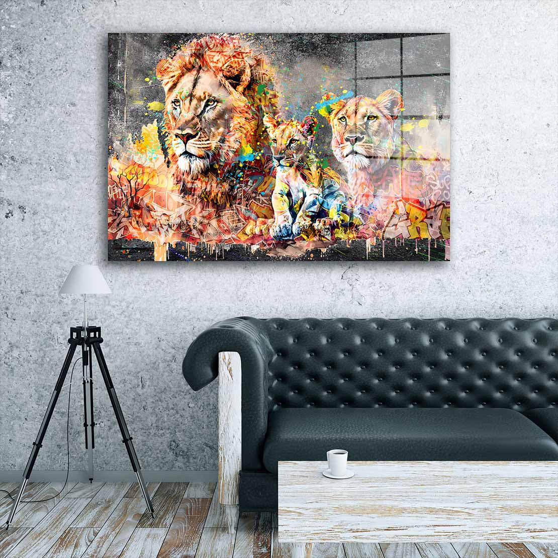 Löwen Graffiti Street Art Style Acrylglasbild Wandbild Bild Wanddeko Wohnzimmer XL