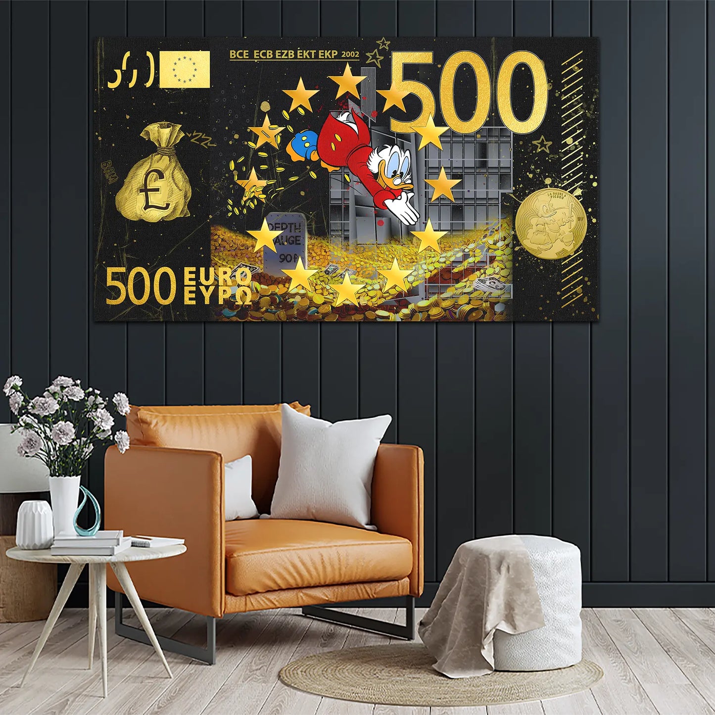 Duck Pop Art Geldschein Comic Leinwandbild Wandbild Kunstdruck XL Wanddeko