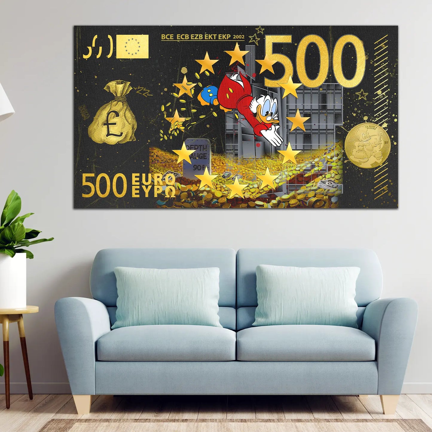 Duck Pop Art Geldschein Comic Leinwandbild Wandbild Kunstdruck XL Wanddeko