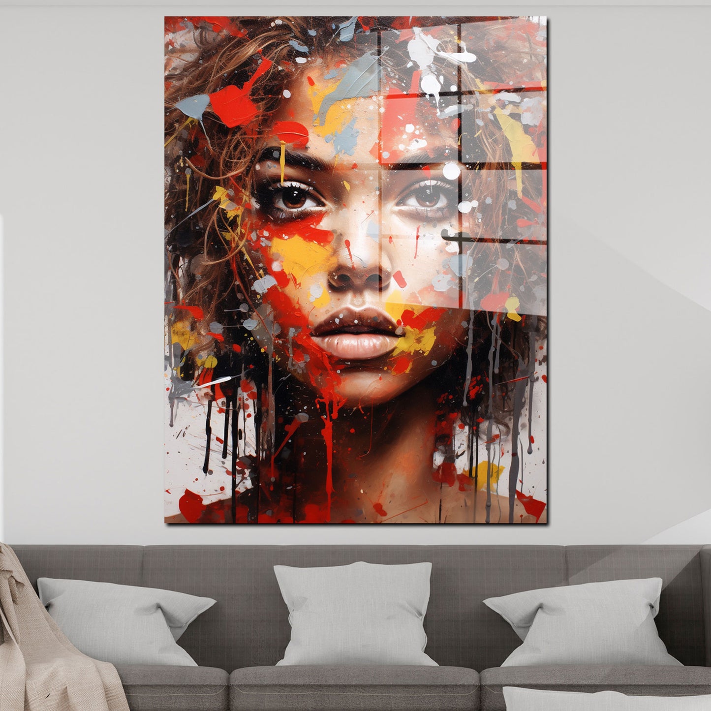 Pop Art afrikanische Frau Colour Splash Acrylglasbild Wandbild Bild Wanddeko XL
