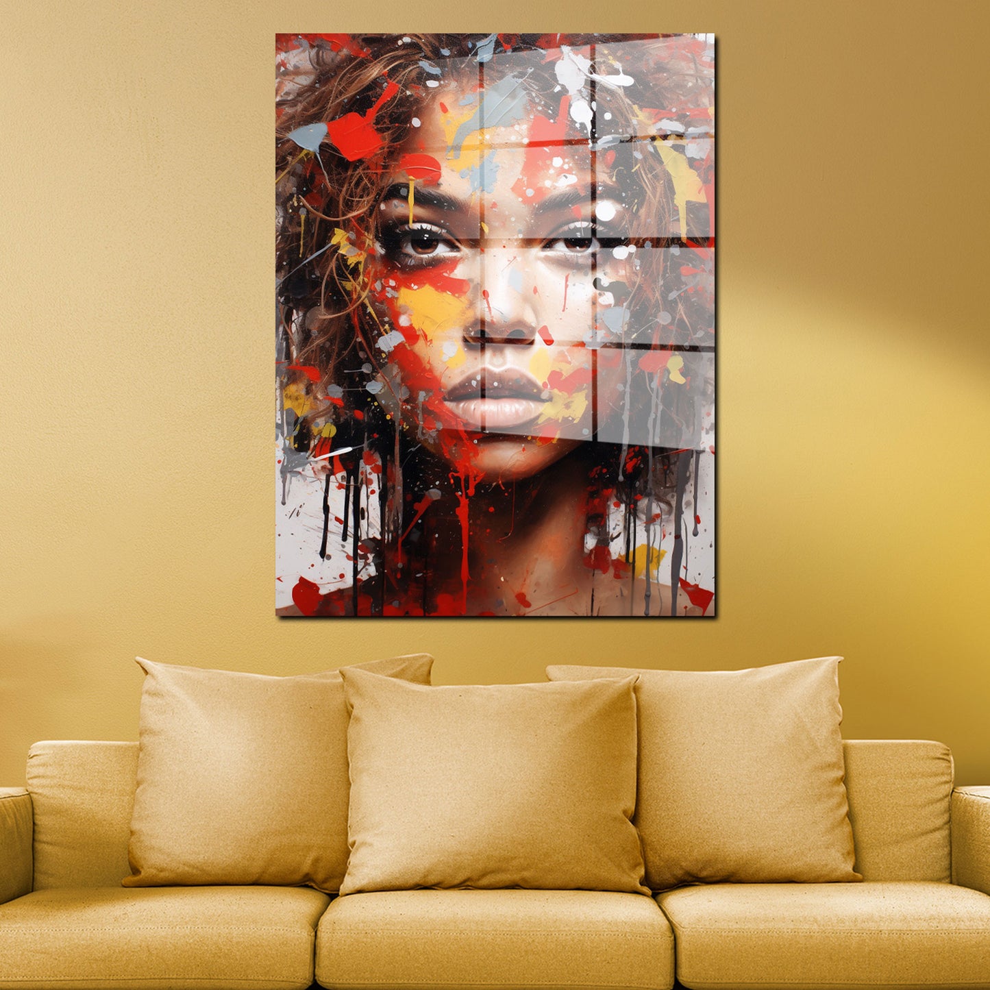 Pop Art afrikanische Frau Colour Splash Acrylglasbild Wandbild Bild Wanddeko XL