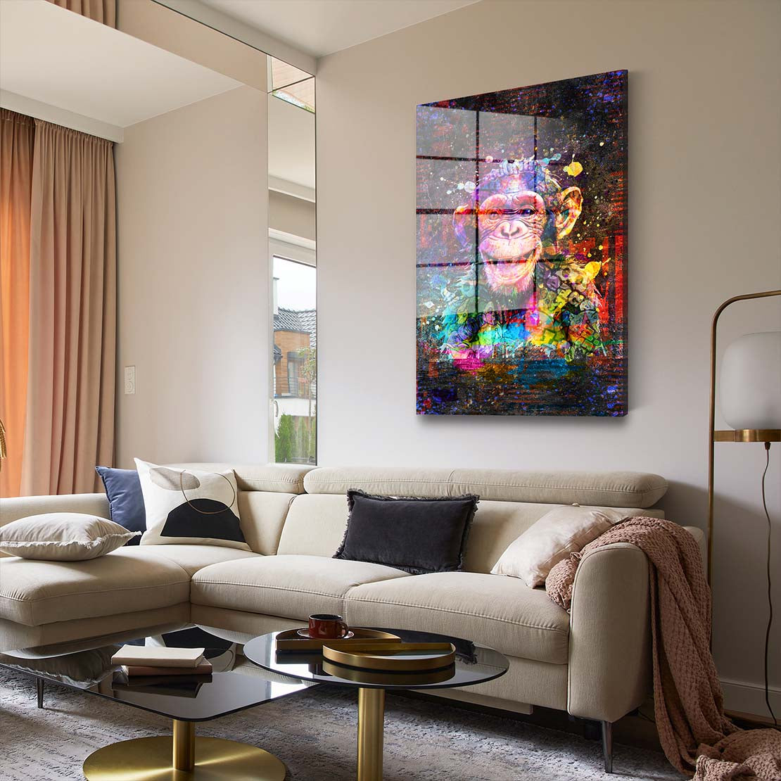 Schimpanse Graffiti Street Art Acrylglasbild Wandbild Bild Wanddeko Wohnzimmer XL