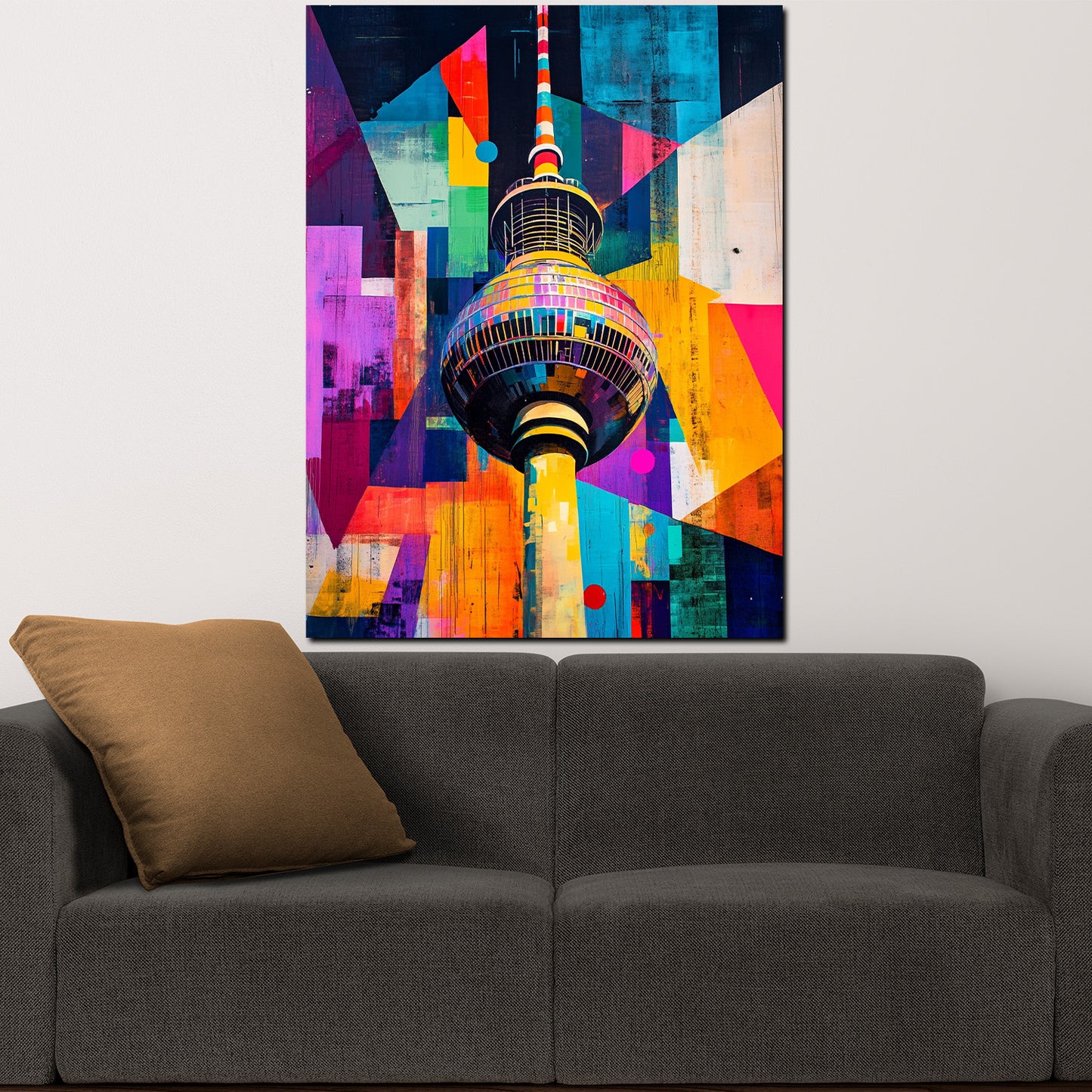 Städte Pop Art Berlin Fernsehturm bunt Leinwandbild Wandbild Kunstdruck XL Deko