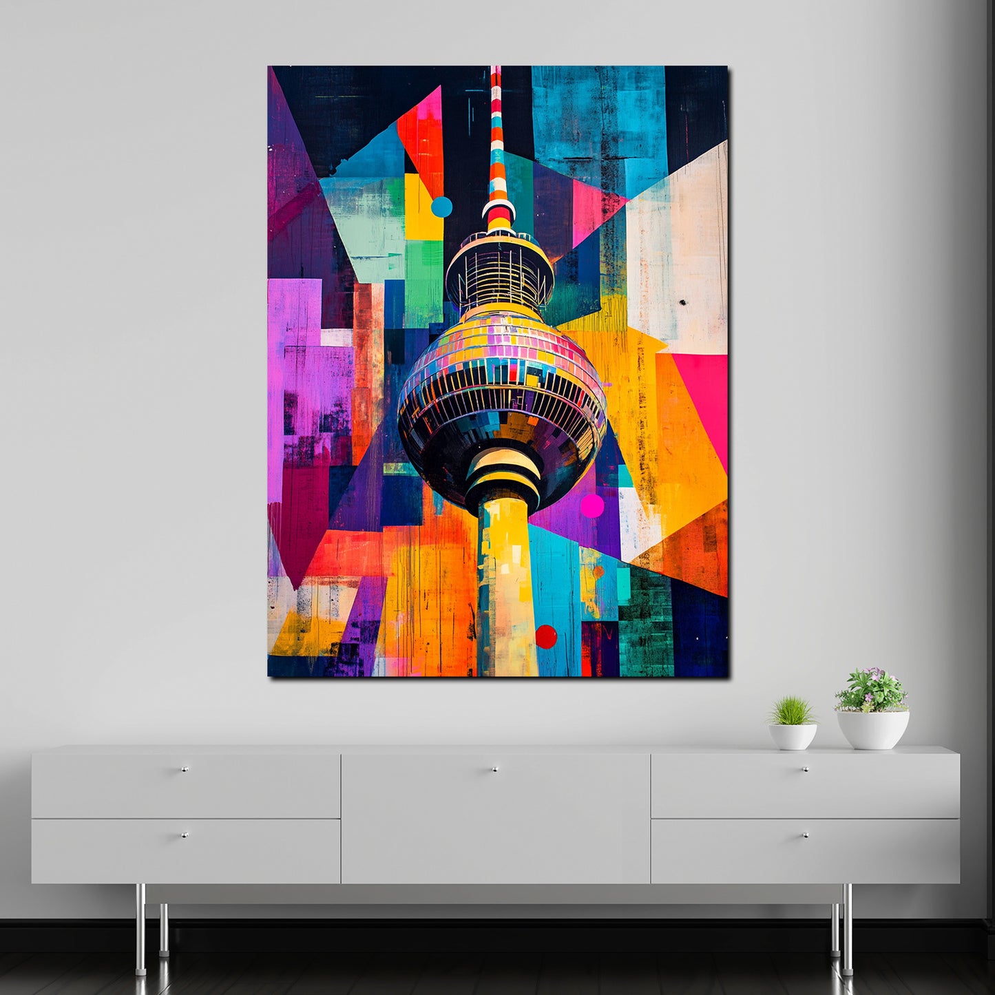 Städte Pop Art Berlin Fernsehturm bunt Leinwandbild Wandbild Kunstdruck XL Deko
