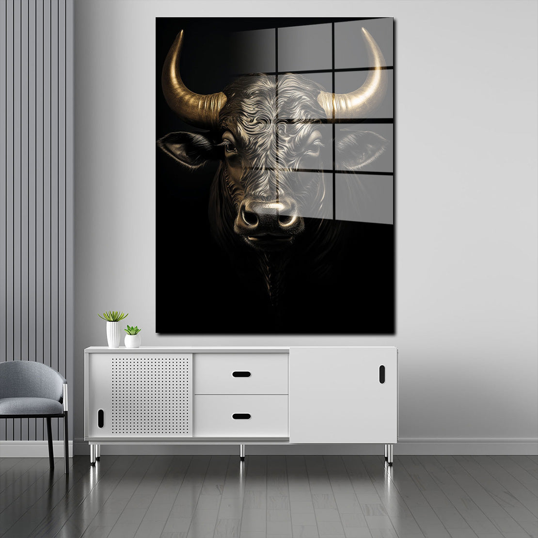 Stier Black Style Acrylglasbild Wandbild Bild Wanddeko Wohnzimmer XL