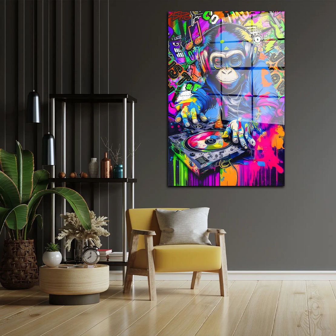 Street Art Graffiti DJ Monkey Acrylglasbild Wandbild Bild Wanddeko Wohnzimmer XL
