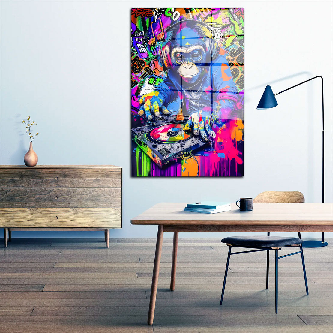 Street Art Graffiti DJ Monkey Acrylglasbild Wandbild Bild Wanddeko Wohnzimmer XL