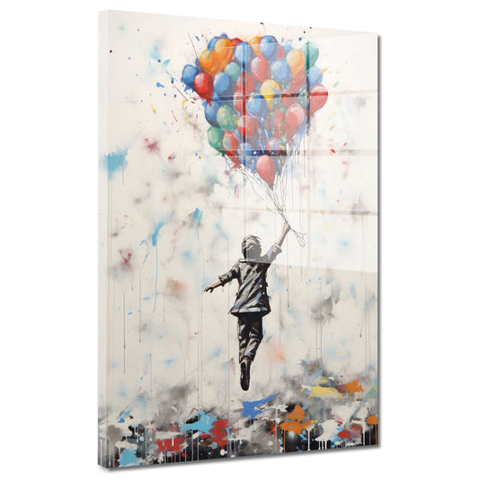 Street Art Junge abstrakt mit Luftballons Acrylglasbild Wandbild Bild Wanddeko XL