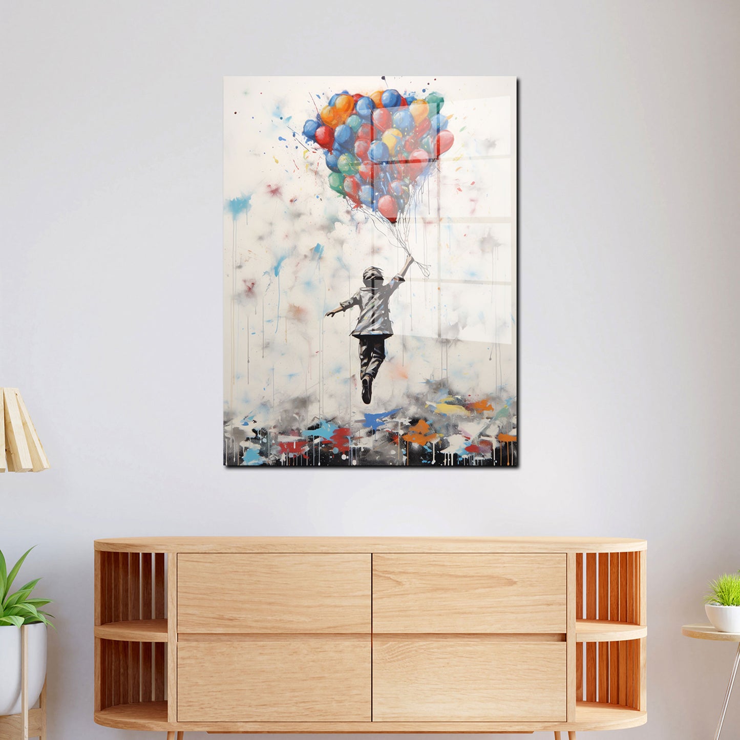 Street Art Junge abstrakt mit Luftballons Acrylglasbild Wandbild Bild Wanddeko XL