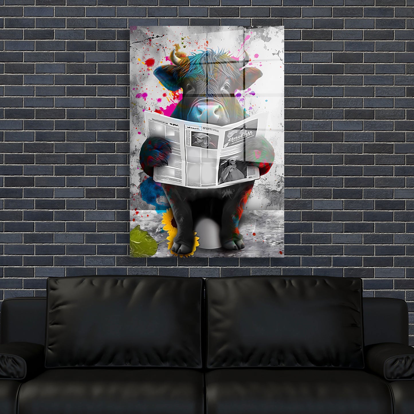 Street Art Stier Zeitung lesend Acrylglasbild Wandbild Bild Wanddeko Wohnzimmer XL