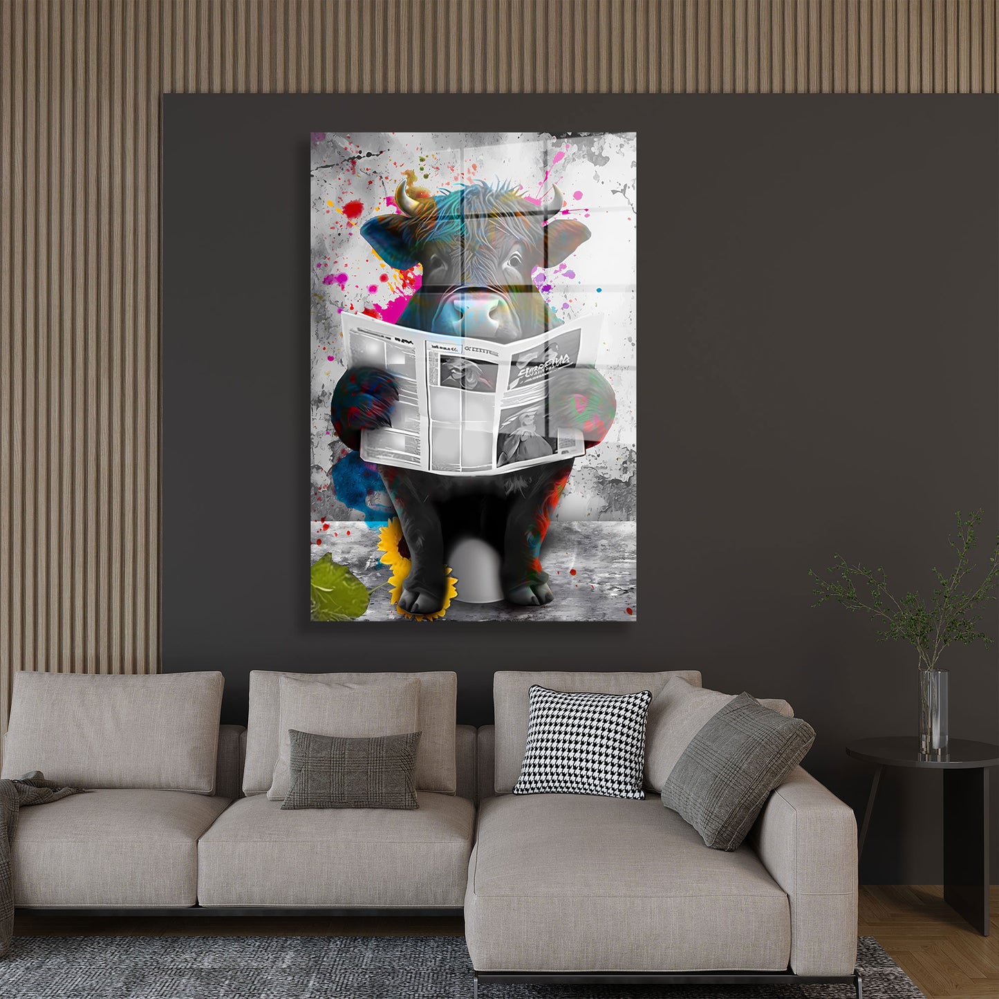 Street Art Stier Zeitung lesend Acrylglasbild Wandbild Bild Wanddeko Wohnzimmer XL