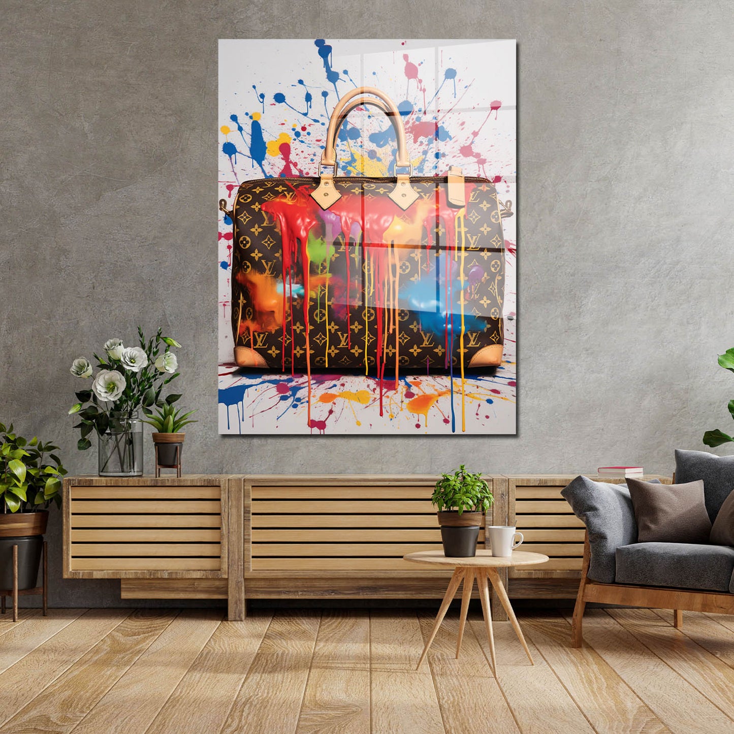 Tasche Luxus Pop Art Splash Edition Acrylglasbild Wandbild Bild Wanddeko Wohnzimmer XL