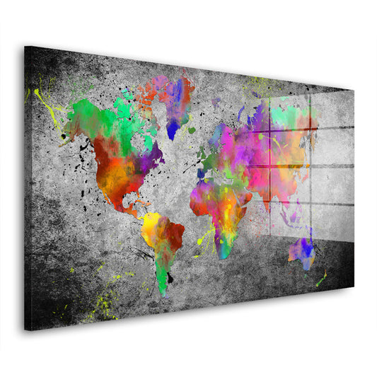 Weltkarte Pop Art Abstract Splash Acrylglasbild Wandbild Bild Wanddeko Wohnzimmer XL