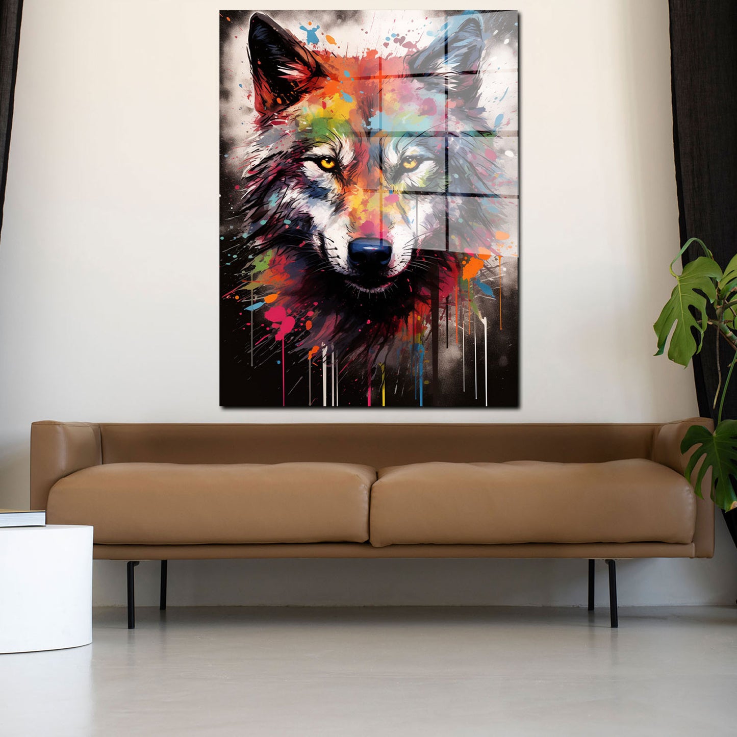 Wolf Pop Art abstrakt splatter Acrylglasbild Wandbild Bild Wanddeko Wohnzimmer XL