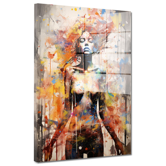 Abstrakt Frau frontal Pop Art Acrylglasbild Wandbild Bild Wanddeko Wohnzimmer XL