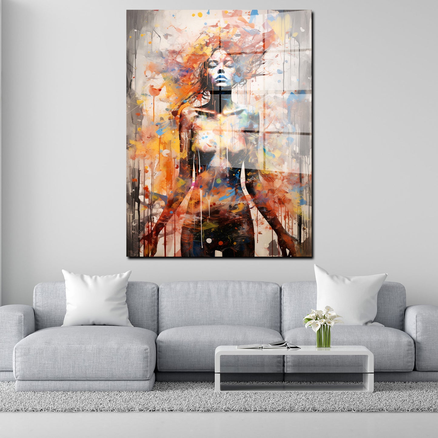 Abstrakt Frau frontal Pop Art Acrylglasbild Wandbild Bild Wanddeko Wohnzimmer XL