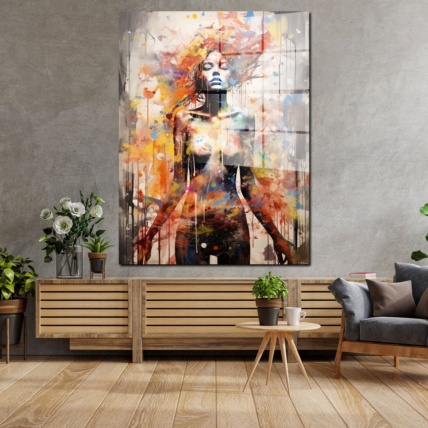 Abstrakt Frau frontal Pop Art Acrylglasbild Wandbild Bild Wanddeko Wohnzimmer XL