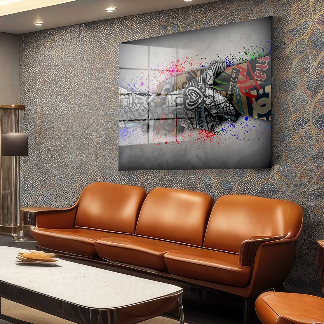 Abstrakt Graffiti Street Art Hände Acrylglasbild Wandbild Bild Wanddeko Wohnzimmer XL