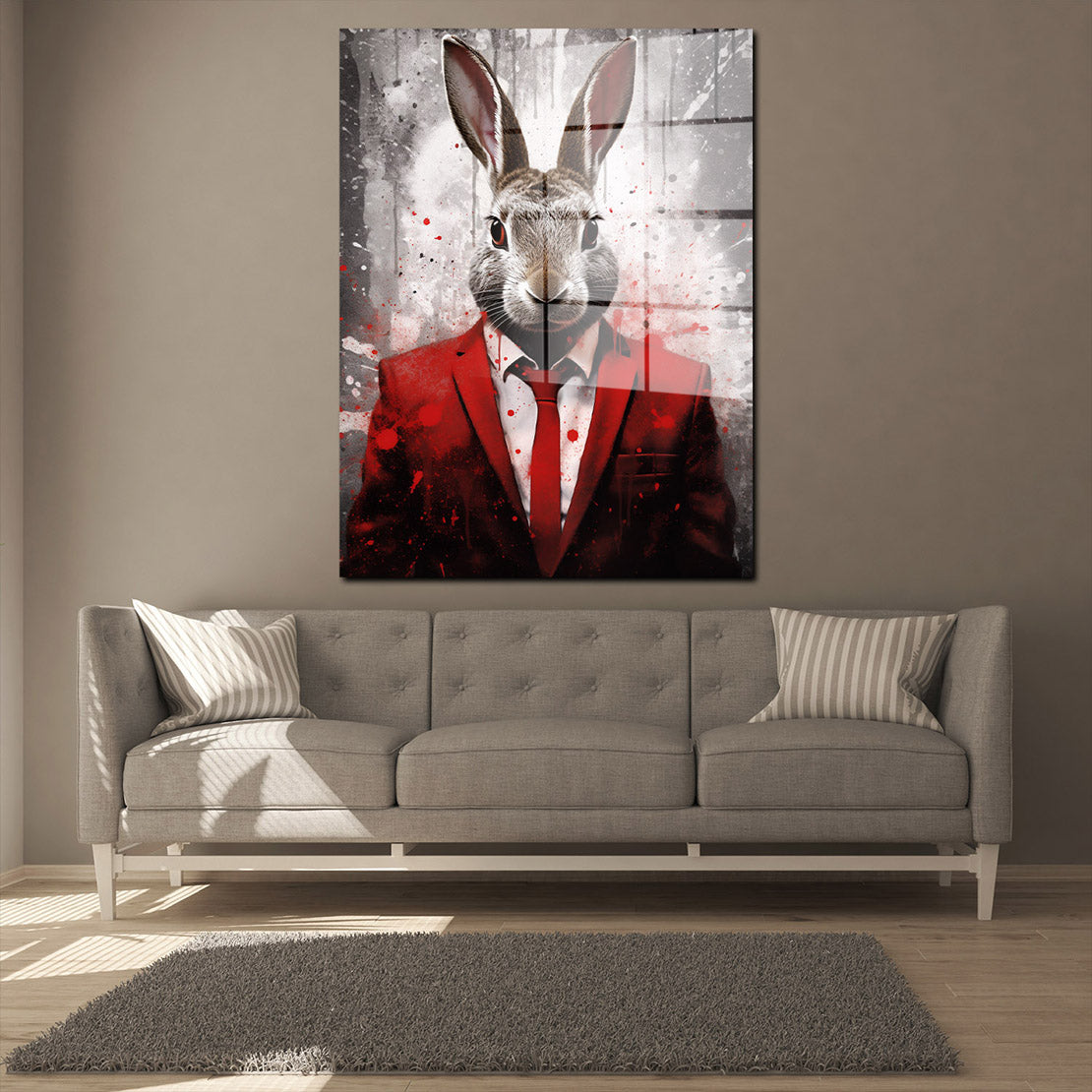 Abstrakt Hase roten Anzug Pop Art Acrylglasbild Wandbild Bild Wanddeko Wohnzimmer XL