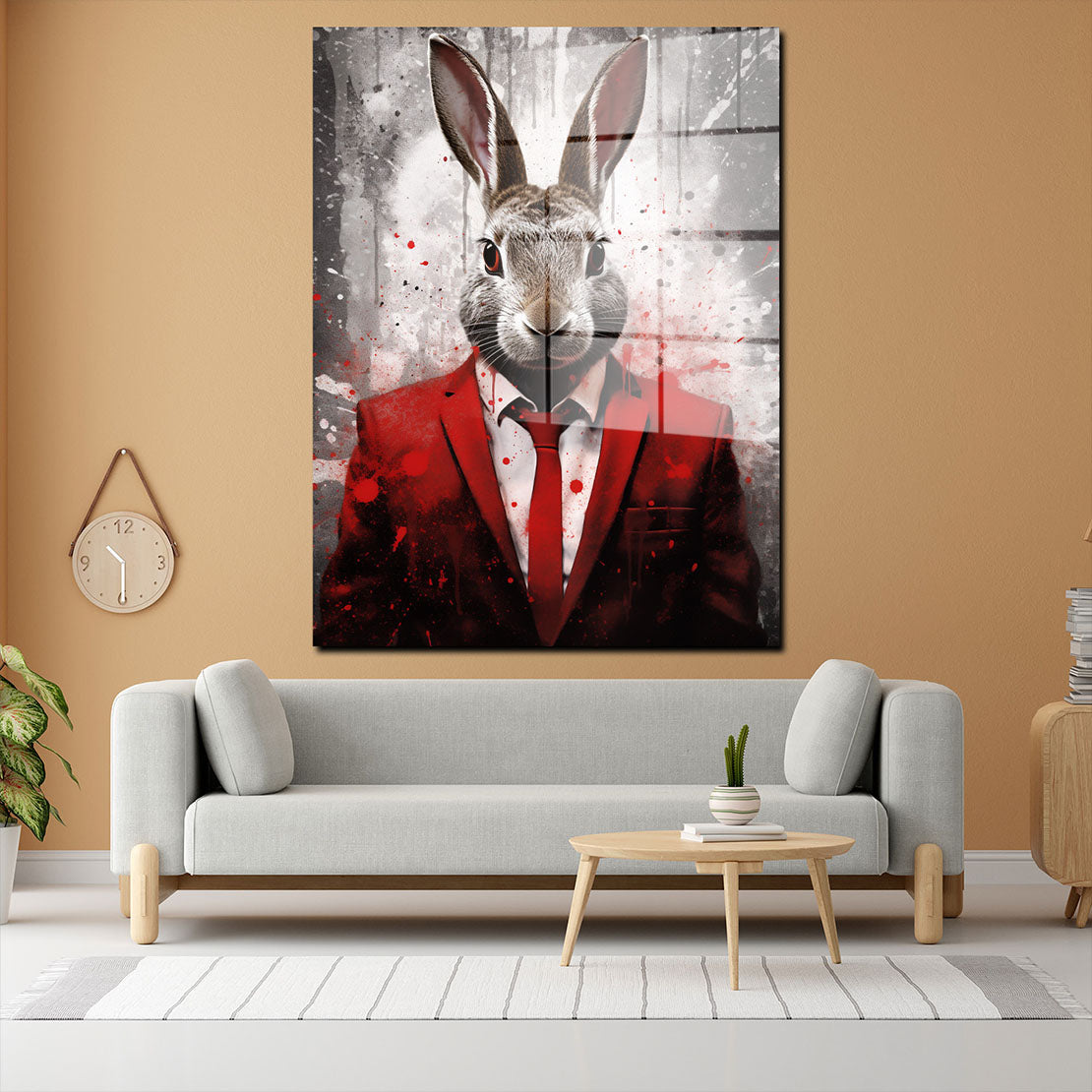 Abstrakt Hase roten Anzug Pop Art Acrylglasbild Wandbild Bild Wanddeko Wohnzimmer XL