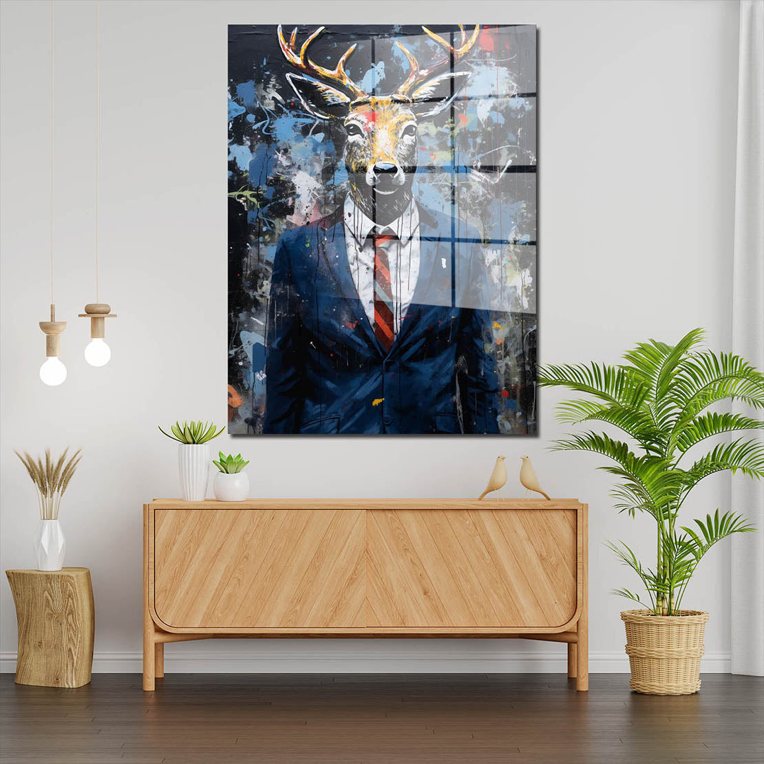 Abstrakt Hirsch im Anzug Acrylglasbild Wandbild Bild Wanddeko Wohnzimmer XL