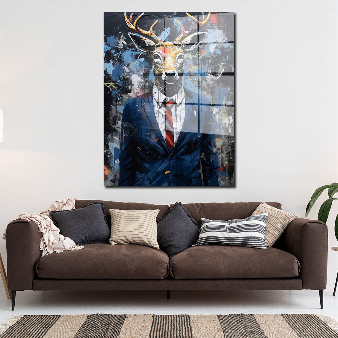Abstrakt Hirsch im Anzug Acrylglasbild Wandbild Bild Wanddeko Wohnzimmer XL