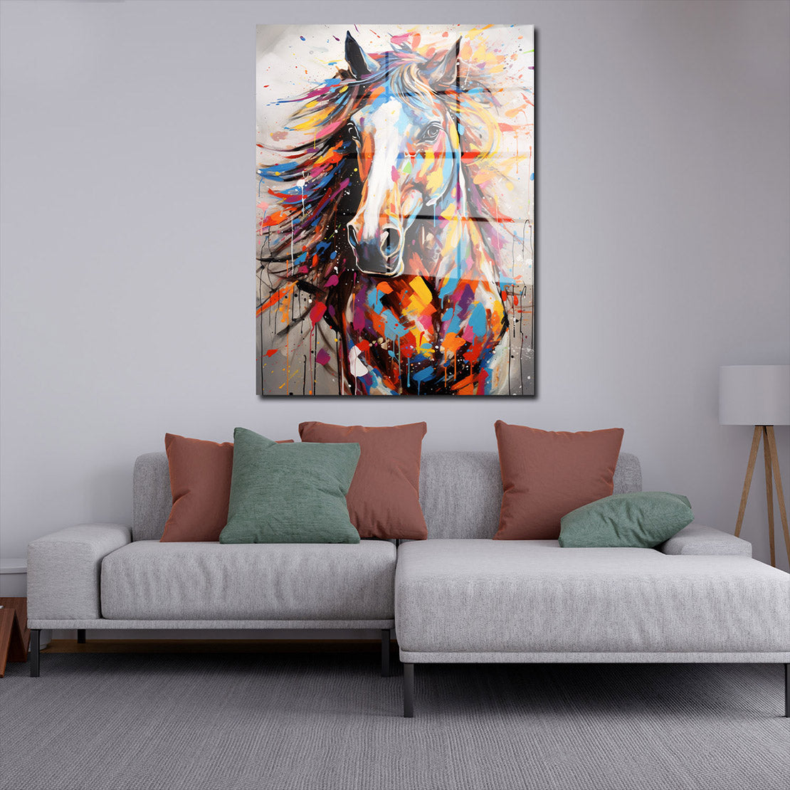 Abstrakt Pferd Pop Art Colour Style Acrylglasbild Wandbild Bild Wanddeko Wohnzimmer XL