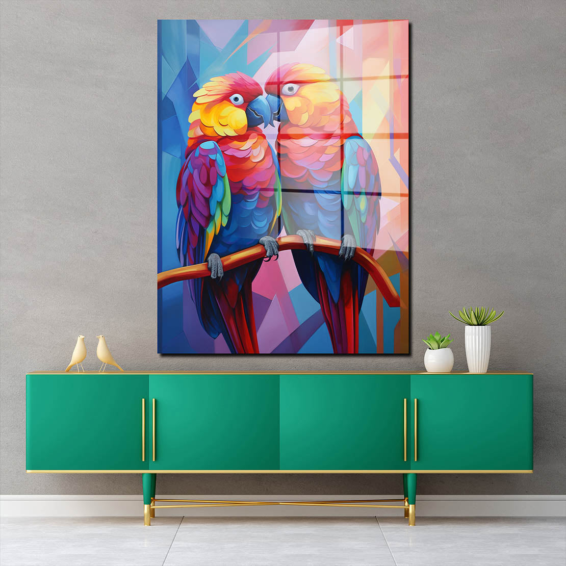 Abstrakt bunte Papageien Acrylglasbild Wandbild Bild Wanddeko Wohnzimmer XL