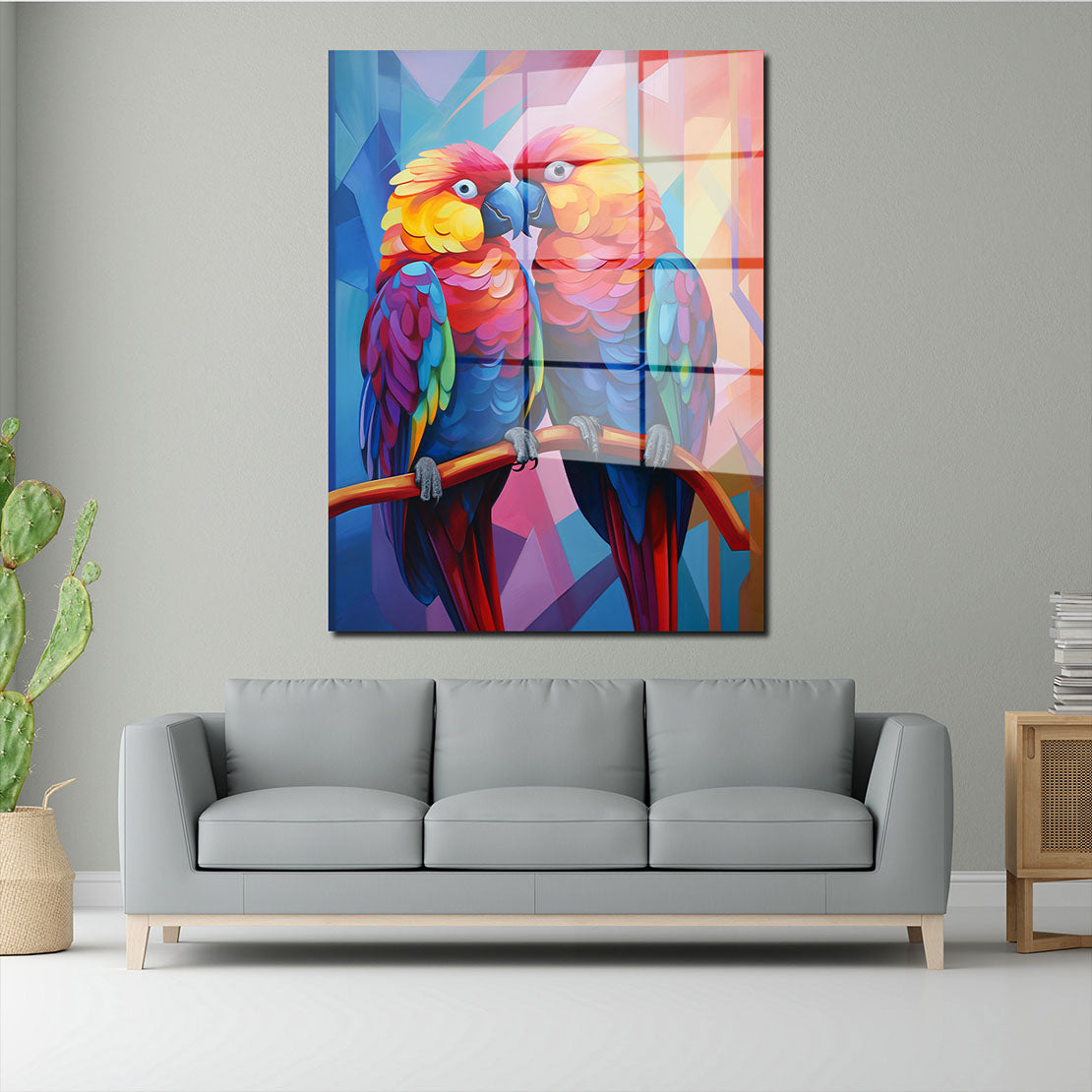 Abstrakt bunte Papageien Acrylglasbild Wandbild Bild Wanddeko Wohnzimmer XL