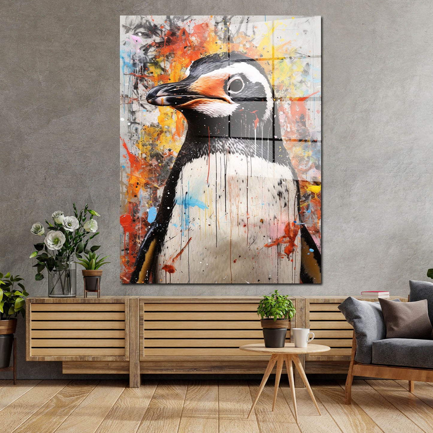 Abstrakt süßer Pinguin Acrylglasbild Wandbild Bild Wanddeko Wohnzimmer XL