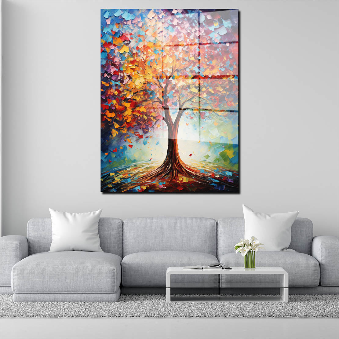 Abstrakt wunderschöner Baum Painting Style Acrylglasbild Wandbild Bild Wanddeko XL