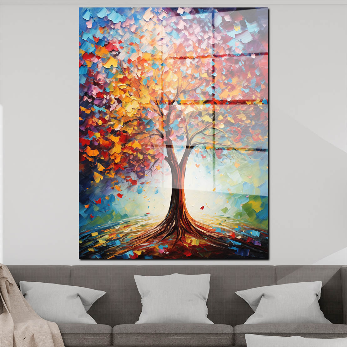 Abstrakt wunderschöner Baum Painting Style Acrylglasbild Wandbild Bild Wanddeko XL